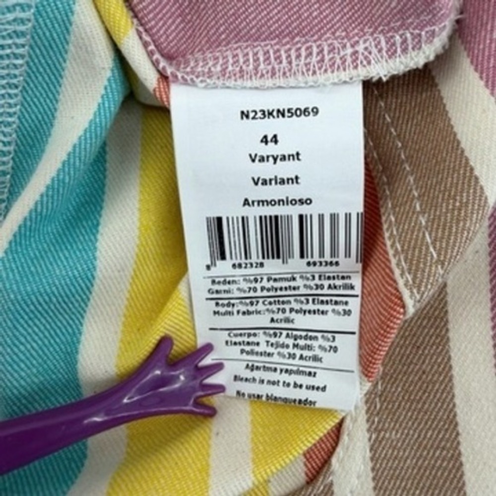 Nocturne Striped Jacket Multi Color Button Front Detachable Fur Collar 2XL‎ NEW - Picture 7 of 9